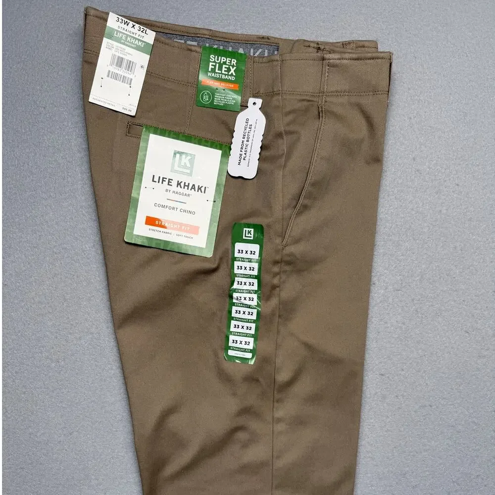 Haggar Men's Life Khaki Straight Fit Comfort Pant Khaki 33x32 $80